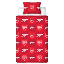 Arsenal sengetøj - 150x210 cm - Rødt vendbart sengesæt med logo - 100% bomulds sengelinned - Fodbold sengetøj