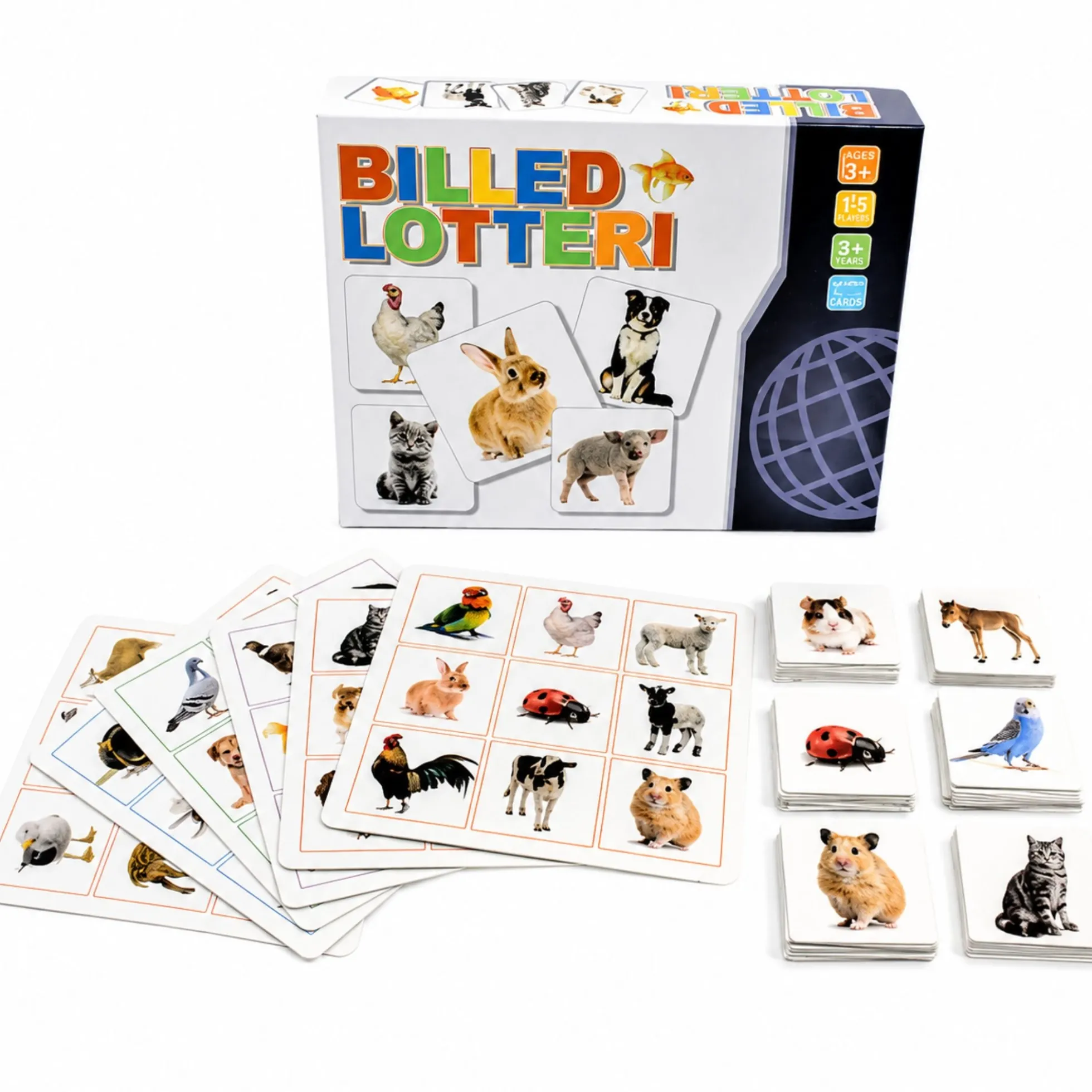 Billedlotteri med dyr - 6 plader og 54 billedkort