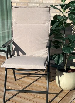Havehynde til positionsstol - Luksus hynde 5 cm skum - Beige havehynde med høj ryg - Slidstærkt UV-resistent betræk - Nordstrand Home stolehynde