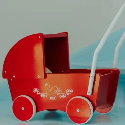 Klassisk dukkevogn - 42x22x44 cm - Rød med svanemotiv
