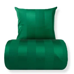 Sengetøj 140x220 cm - 100% bomuldssatin - Lone - Grønne jacquardvævet striber