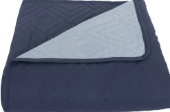 Sengetæppe - 140X240 cm - Vendbart Mørkeblå og lyseblå - Tæppe til enkelseng