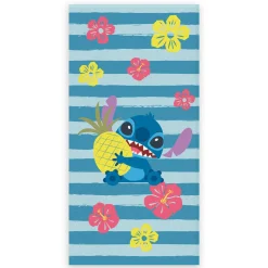 Stitch håndklæde - 70x140 cm - 100% bomuld - Blødt badehåndklæde med Stitch, ananas og blomster